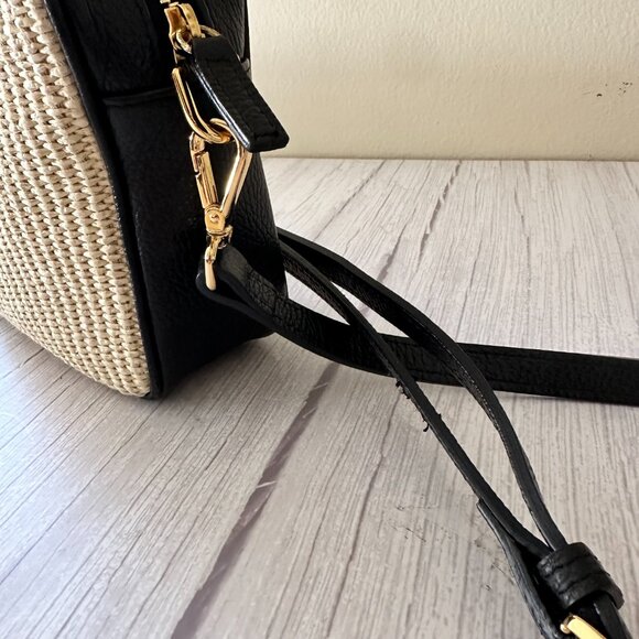 Quince Italian Leather & Raffia Crossbody Bag, Black and Natural - Picture 10 of 11
